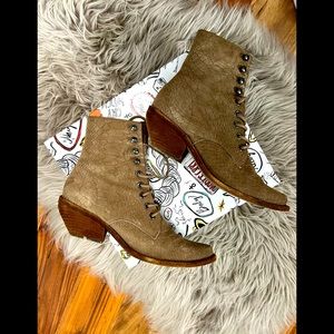 Free People western Distressed suede leather laceup boots crocodile embossed